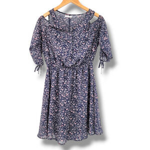 Maurices Women's Cottage Floral Button Bodice Chiffon Mini Dress Blue Size Small